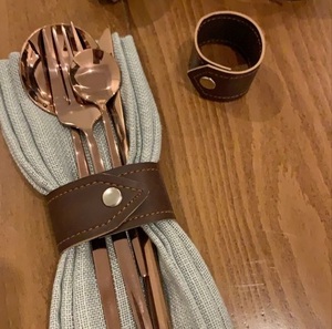 Modern Minimal Leather Napkin Ring Reusable Eco-Friendly Metal Button Premium Dining <b>Table</b> Decor for Restaurant Hotel Wedding - Product Image 2