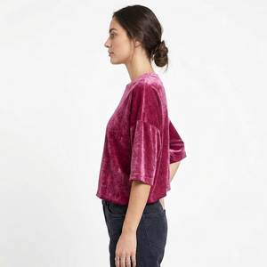 T-shirt en velours à manches courtes pour femme, doux et confortable, coupe décontractée, col rond, t-shirts en velours pour femmes - Product Image 6