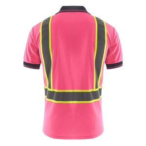 Camiseta Polo Rosa de Alta Visibilidad para Hombre con Franjas Reflectantes, Ropa de Trabajo de Manga Corta, Uniforme de Seguridad de Poliéster - Product Image 4