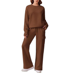 Conjunto de Sudadera y Pantalón Ancho para Mujer, Estilo Vintage, 2 Piezas, 100% Algodón, Personalizable con Logotipo, Nuevo Modelo 2026 - Product Image 1