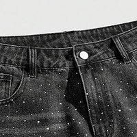 Shorts en jean noir tricoté pour homme, taille haute, brodés, respirants, écologiques, séchage rapide, streetwear, coupe droite, bords bruts, décontractés