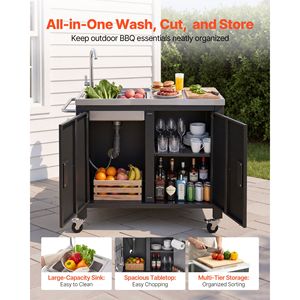 Chariot de camping avec évier et rangement, table de barbecue extérieure en acier inoxydable de 38 pouces, îlot de cuisine étanche - Product Image 3