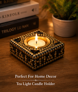 Luxury Handmade Resin Brass Tea Light Candle Holder Square Decorative Accent Tabletop Candle Stand Home Wedding Decor DYNAMIC - Product Image 4