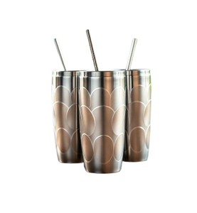 Lot de trois gobelets isothermes en acier inoxydable avec paille, finition argentée, double paroi, prix de gros - Product Image 1