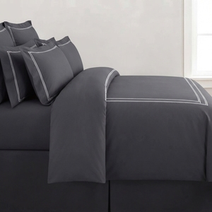 Modern T-150 Cotton Charcoal Baratta Stitch Quilt Cover Solid <b>Black</b> with <b>White</b> Stitching 3 Piece <b>Bedding</b> - Product Image 3