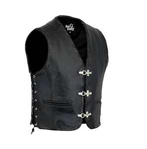 Chaleco de cuero genuino negro para hombre, estilo motociclista, tallas S a 3XL - Product Image 1