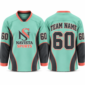Maillot de hockey sur glace respirant et à séchage rapide, le plus vendu, uniforme personnalisé unisexe 100 % polyester, col en V, manches longues, transfert thermique frontal - Product Image 2
