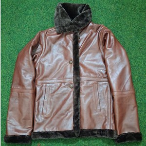 เสื้อแจ็คเก็ตบอมเบอร์หนังแท้สีน้ำตาลสำหรับผู้ชาย พร้อมซับในขนเทียมแบบเชียร์ลิง – เสื้อแจ็คเก็ตบอมเบอร์มีฮู้ดให้ความอบอุ่น เสื้อโค้ทฤดูหนาว - Product Image 1