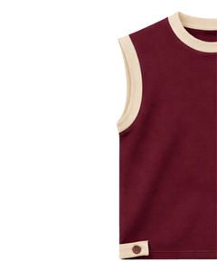 Men <b>Maroon</b> Sleeveless Tank <b>Top</b> & Matching Shorts Set Casual Summer Cotton Outfit Contrast Trim Drawstring Two Piece Set Stylish - Product Image 3