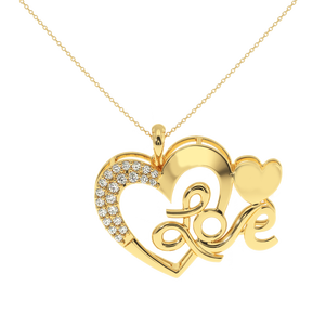 Collier Pendentif Luxe Double Cœur en Argent Sterling 925 Plaqué Or avec Diamant de Laboratoire et Inscription Amour, Bijou Romantique pour la Famille - Product Image 1