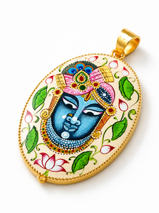 Colgante de Plata de Ley 925 con Diseño de Krishna en Técnica Meenakari |   Colgante Devocional Pintado a Mano y Bañado en Oro - Product Image 3