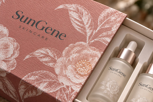 Caja de Embalaje Personalizada para Cuidado de la Piel con Diseño de Rosa y Camelia, con Doble Cajón y Cinta - Product Image 3