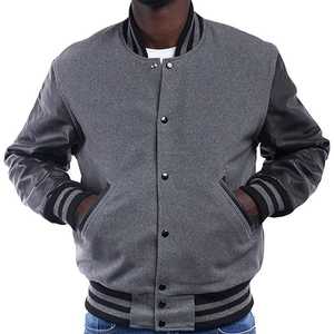 เสื้อแจ็คเก็ตวาร์ซิตี้แบบกำหนดเอง ปักโลโก้ คุณภาพสูง ทำจากผ้าขนสัตว์และหนัง แจ็คเก็ตเบสบอล - Product Image 5