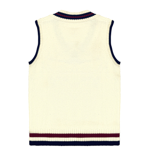 Gilet sans manches en tricot crème pour homme, col en V, motif torsadé, couleur unie, en acrylique, pour l'automne - Product Image 5