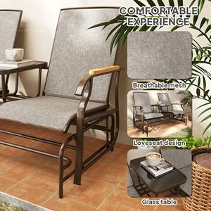 "Courtyard Iron 2 Person Glider Bench <b>Swing</b> Chair Loveseat with Table Light Mixed Brown Steel <b>Frame</b>" - Product Image 4