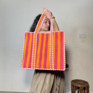 Candy Stripe <b>Canvas</b> <b>Tote</b> Bag Bohemian Style Open Top All Seasons Shopping Women's <b>Tote</b> - Product Image 1