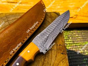 Cuchillo de Caza, Cocina y Camping de Acero de Damasco de Alta Calidad, Mango de Madera, Bisel Afilado, Hecho a Mano, Forjado a Mano, Funda, OEM, ODM, Venta al por Mayor - Product Image 4