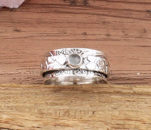 Natural <b>Green</b> Jade Bezel Set 925 Sterling Silver Spinner Ring for Women Men Boho Meditation Party <b>Jewelry</b> - Product Image 2