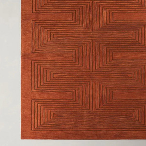 Alfombra Geométrica Arquitectónica Moderna |   Alfombra de Lana 3D Lineal de Lujo en Color Naranja Óxido - Product Image 3