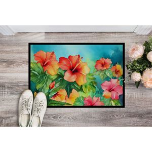 Hawaii Hawaiian Hibiscus Aquarelle Paillasson Antidérapant Lavable Low Pile 24H X 36W Intérieur Extérieur Tapis De Porte Avant pour Entrée - Product Image 2