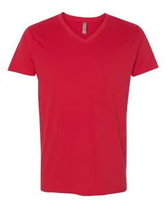 Next level - Camiseta de camurça com gola V vermelha para homens, camiseta de camurça com gola V curta, camiseta premium confortável e respirável