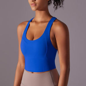 Débardeur de yoga contrastant pour femme avec soutien-gorge de sport push-up, bretelles convertibles, extensible, respirant, antichoc, et short intégré - Product Image 2