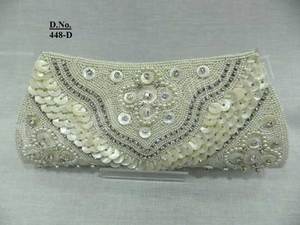 Beaded Trapeze <b>Clutch</b> With Pearl Decoration Ring Strap D-820 Sparkling Evening Party Bag - Product Image 3