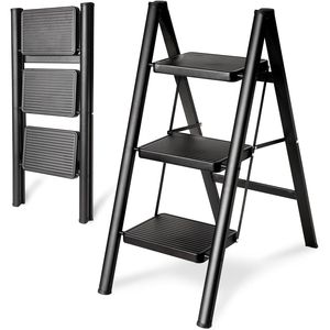 330 Lbs Load Capacity Sturdy Small <b>Step</b> <b>Stool</b> 3-<b>Step</b> Folding Steel Ladder for Adults Multi-Use in Kitchen Home and Office - Product Image 1