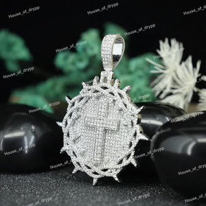 จี้รูปมงกุฎหนามประดับเพชรโมอิสซาไนต์ เงินแท้ 925 สไตล์ฮิปฮอป สร้อยคอแฟชั่น - Product Image 3