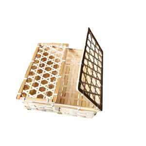 Cesta de Bambú Vintage para Picnic, Caja de Regalo con Doble Tapa, Cesta Tejida Estilo Rústico, Contenedor de Alimentos y Frutas, Caja de Madera Reutilizable, Regalo para Fiestas - Product Image 1