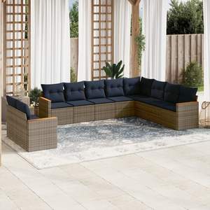 Set di divani da giardino per esterni, 10 pezzi, in polyrattan grigio con cuscini, design contemporaneo per patio e giardino. - Product Image 3
