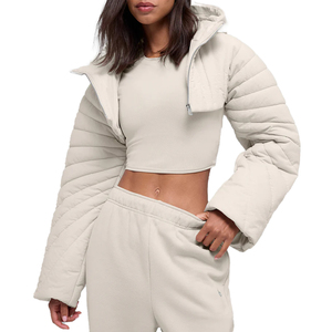 Women's Cropped Quilted Puffer Shrug Oversized Hood Fashion Layering Jacket Lightweight Statement Outerwear OEM private <b>label</b> - Product Image 5