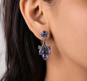 Fashion Purple Multi Stone Drop <b>Earrings</b> for Women | Elegant Gemstone Stud <b>Dangle</b> <b>Earrings</b> | Wholesale Jewelry - Product Image 3