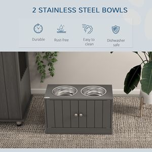 Ciotole Rialzate per Cani di Grande Capacità 44L con Mobiletto Contenitore, Grigie - Product Image 3