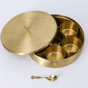 Best Selling Brass <b>Masala</b> <b>Box</b> with Hammered Design - Elegant 7Section Spice Organizer for Premium Indian Cooking & Kitchen Decor - Product Image 3
