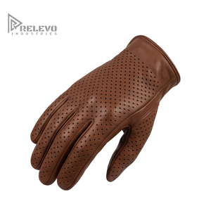 Custom Vintage Brown Perforated Leather Driving Gloves Full Punch Hole Breathable Summer Biker Gloves, Fully Customization - Product Image 2