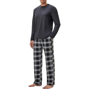 Custom Men's Home Wear Robe Set 2-Piece Long Sleeve T-Shirt & <b>Plaid</b> <b>Pants</b> with Pocket Men's Sleepwear - Product Image 2