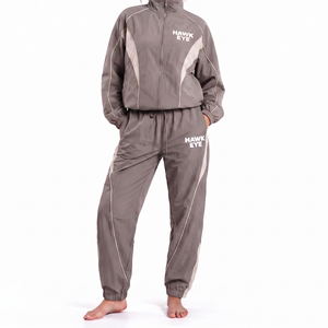 Latest Design Nylon Polyester Tracksuit For Women Stand Collar Full Zip Jacket And Jogger Pant Windbreaker Solid Color Two Piece - Product Image 6