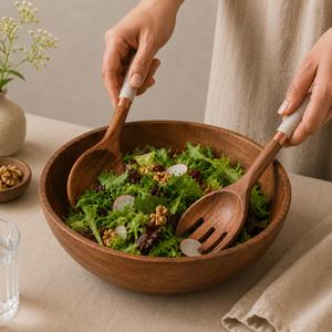 Handcrafted Modern Eco-Friendly Acacia Wood <b>Salad</b> Server Set with Natural Marble Handles 2-Piece <b>Salad</b> <b>Tools</b> for <b>Salads</b> & Pasta - Product Image 4