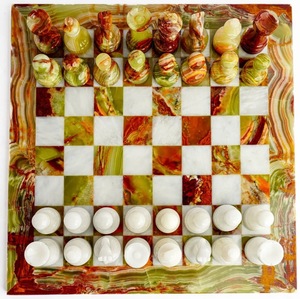 Multi Green Onyx White Marble Safe Fire Resistant <b>Chess</b> <b>Set</b> Natural Stone <b>Board</b> Game Handmade Pieces Dining Wall Living Room - Product Image 2