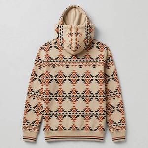 Sudadera con Capucha Unisex NEXTEX, Diseño Tribal Triangular, Color Arena Terracota y Negro, en Algodón Suave y Poliéster - Product Image 4