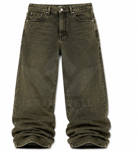 Jean en denim ample vintage pour homme, coupe décontractée taille haute, jambe large, délavage clair, longueur intégrale, en coton, style streetwear - Product Image 6