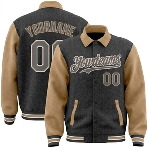 Chaqueta Varsity Negra para Hombre, Cuello Camisero, Cierre de Botones, Mezcla de Lana, Estilo Deportivo - Product Image 1