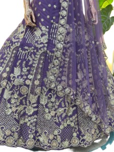 Purple Embroidered Butterfly <b>Net</b> Semi-Stitched Lehenga Choli with Dupatta Floral Design Traditional Indian Wedding Wear Women's - Product Image 6