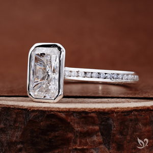 Luxury engagement <b>ring</b> 2.00ct radiant cut lab grown diamond bold bezel <b>set</b> design with channel band in 10k white <b>gold</b> - Product Image 3