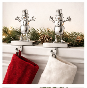 Luxury Silver Snowman Christmas <b>Stocking</b> <b>Holder</b> For Mantel Heavy Weighted Non-Slip Metal Hanger Hook For Holiday Fireplace - Product Image 4