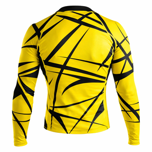 Men's Yellow Black Geometric Full Sleeve Compression Rash <b>Guard</b> UPF50+ Front Logo Quick Dry Spandex Polyester Shirt - Product Image 6