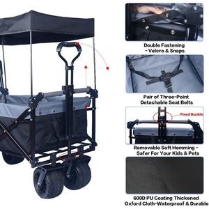 Carrello Pieghevole da 140L con Freno per Ogni Terreno e Tettuccio Rimovibile per Campeggio - Product Image 6