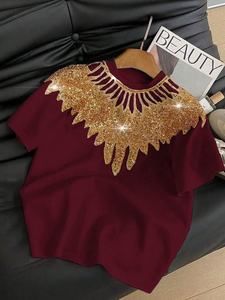 Camiseta de una pieza de satén sólido con cuentas y decoración de corazón hueco, sexy, de longitud corta, cuello redondo, transpirable, para mujer, para el Día de San Valentín - Product Image 2