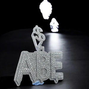 Ace Letter Pendant <b>Charm</b> <b>Silver</b> Plated Alloy Crystal Rhinestone Hiphop Style Men's Jewelry Gift - Product Image 3
